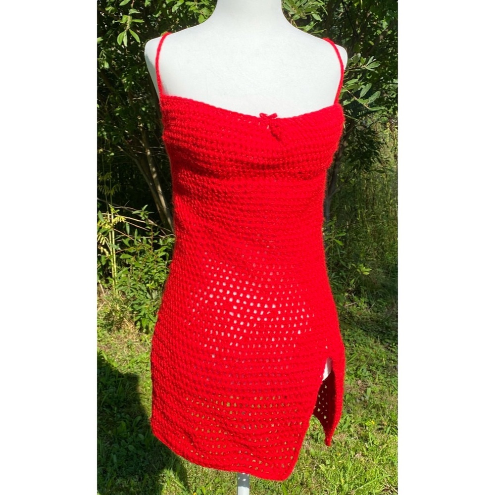 ✨❤️💫Handmade Red Crochet Mini Dress
